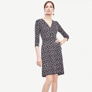 Ann Taylor Black and White Floral Long Sleeve Dress